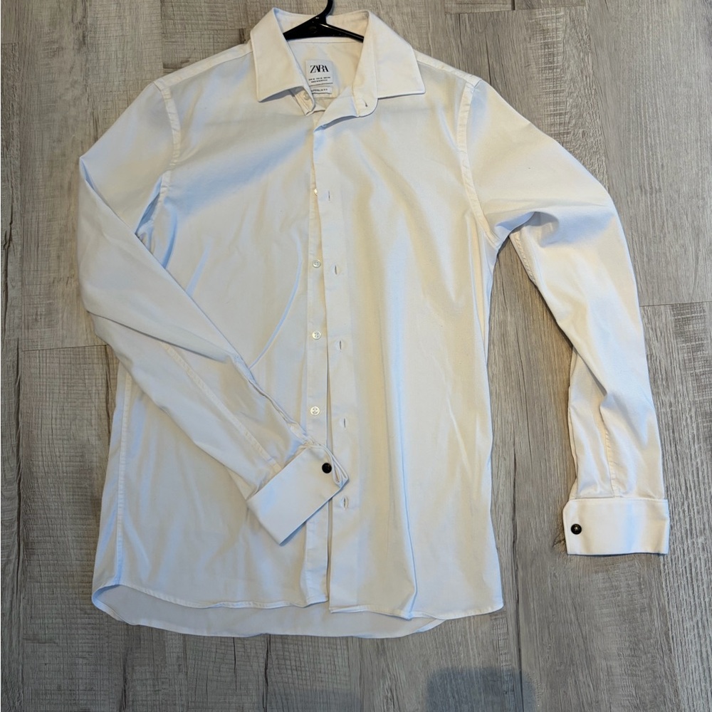 Zara Men White Spread-Collar Dress Shirt